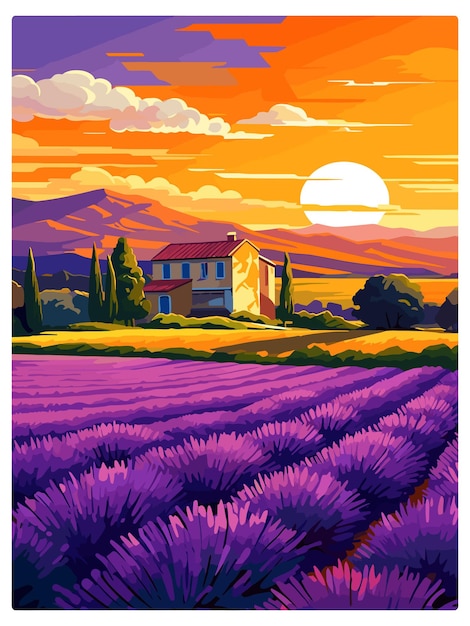 Vektor provence frankreich vintage reiseposter souvenir postkarten porträtmalerei wpa-illustration