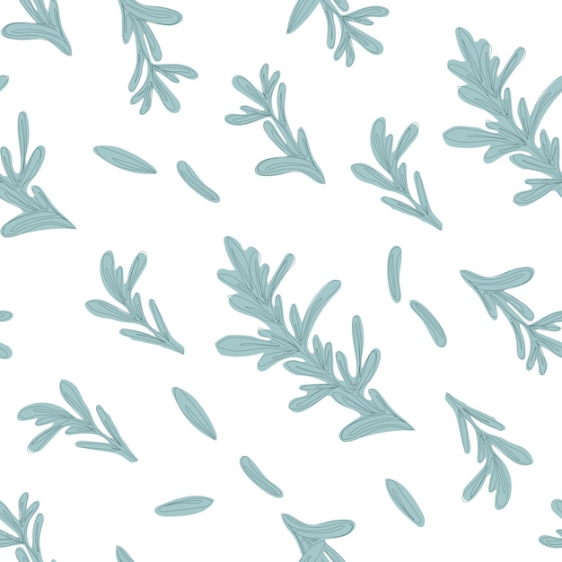 Provence-Kräuter-Hintergrund. Rosmarin verzweigt sich nahtloser Musterhintergrund. Blatt, Blätter, Zweig, Zweig, Kraut, Stock. Isoliert.
