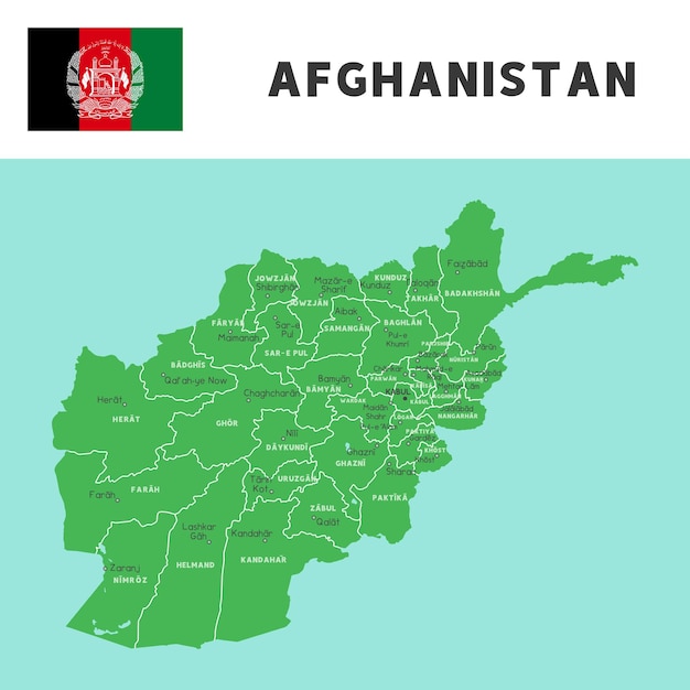 Provinzname in afghanistan karte und flaggenvektor