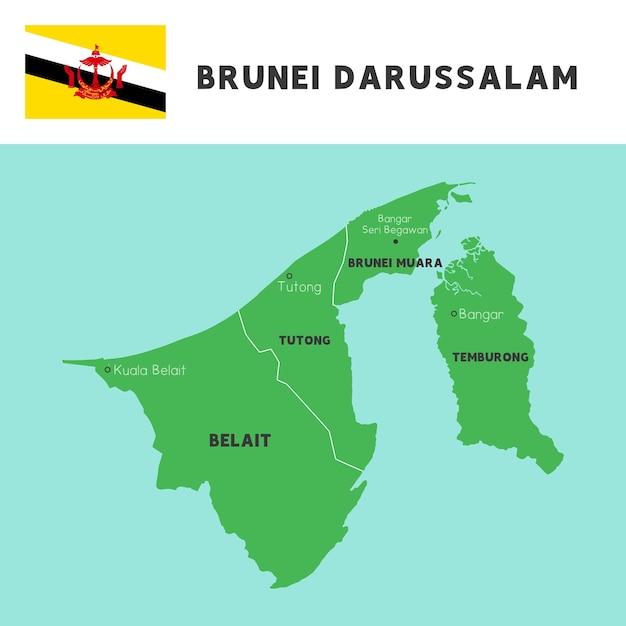 Provinzname in brunei darussalam karte und flaggenvektor