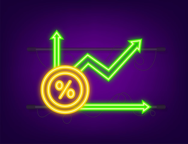 Prozentuales Wachstumsdiagramm. Symbol für Kreditprozentsatz. Neon-Stil. Vektor-Illustration.