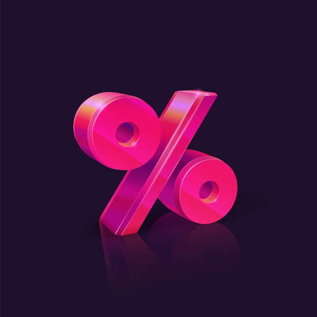 Prozentzeichen. Neonrosa Prozentzeichen auf dunklem Hintergrund. Saisonale Verkäufe und Rabatte.