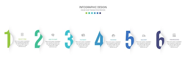 Prozess des online-shoppings mit 6 schritten infografik-vorlage für den business-timeline-prozess