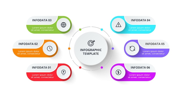 Prozessdiagramm Elemente des Grafikdiagramms mit 6 Schrittoptionen Teile oder Prozesse