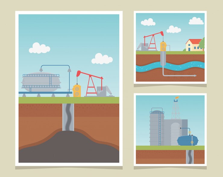 Vektor prozesserkundungs-fracking-karten für die raffinerieindustrie