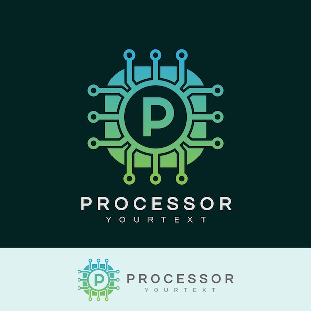 Prozessor anfangsbuchstaben p logo design