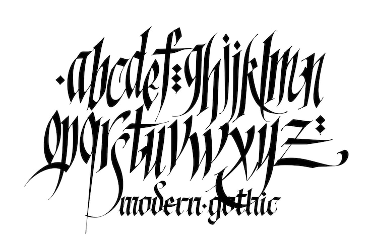 Pseudogotisches englisches Alphabet Schriftart für persönliche und kommerzielle Tätowierungszwecke