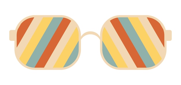 Psychedelische sonnenbrille im stil der 70er retro groovige grafische elemente der brille mit regenbogenlinien und wellen