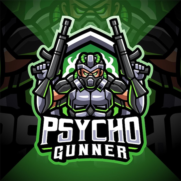 Psycho gunner esport maskottchen logo design