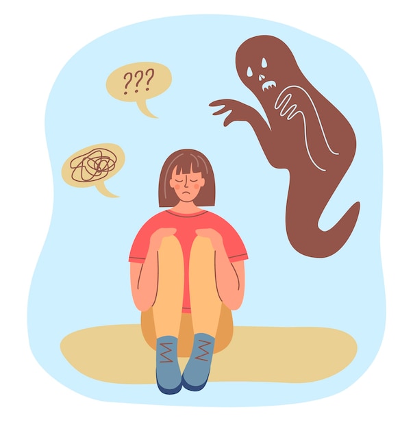 Psychologie psychisches Gesundheitskonzept Das Mädchen wird Angst und Angst erleben