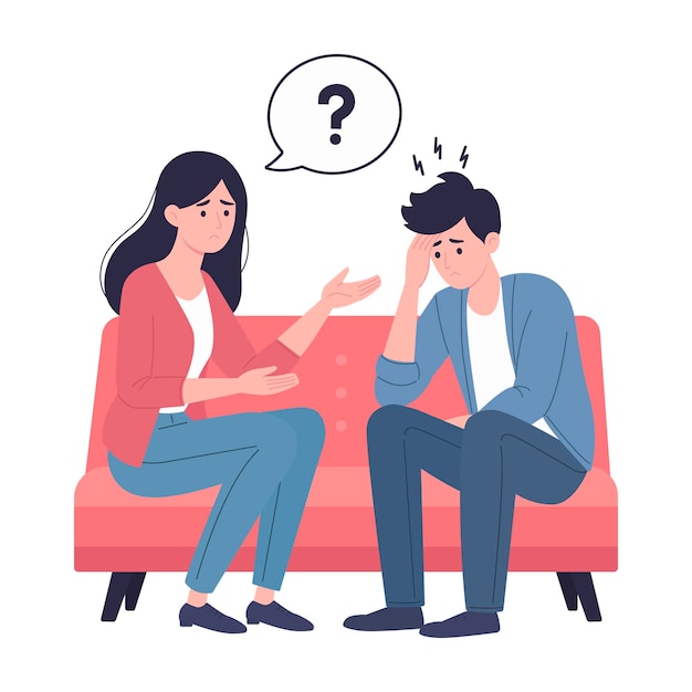 Psychotherapie-Sitzung ein Mann spricht mit einem Psychologen Geistesgesundheitskonzept Psychologe und Klient Konsultation eines Psychologen Psychotherapeuten Vektor-Illustration im flachen Stil