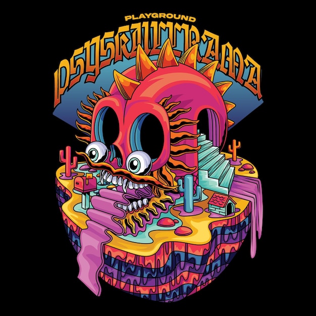 Psyskullrama mit Textillustration