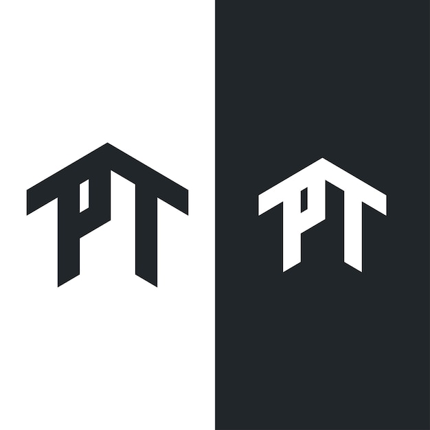Pt brief vektor logo monogramm anfangsform designkonzept wie ein haus sauber und modern