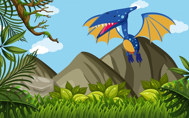 Pterosaur, der über die berge fliegt