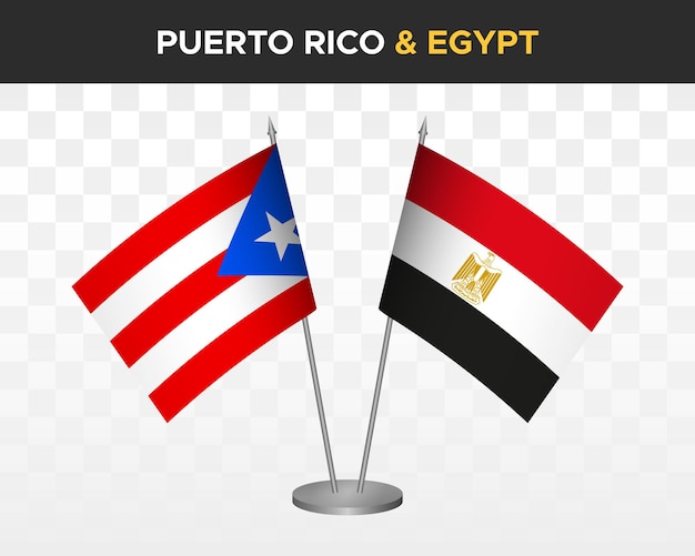 Puerto rico vs. ägypten tischflaggen mockup isolierte 3d-vektorillustration tischflaggen