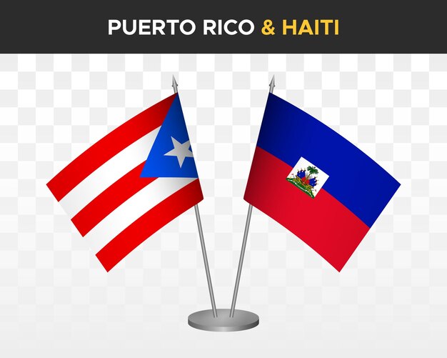 Puerto rico vs haiti tischflaggen mockup isolierte 3d-vektorillustration tischflaggen