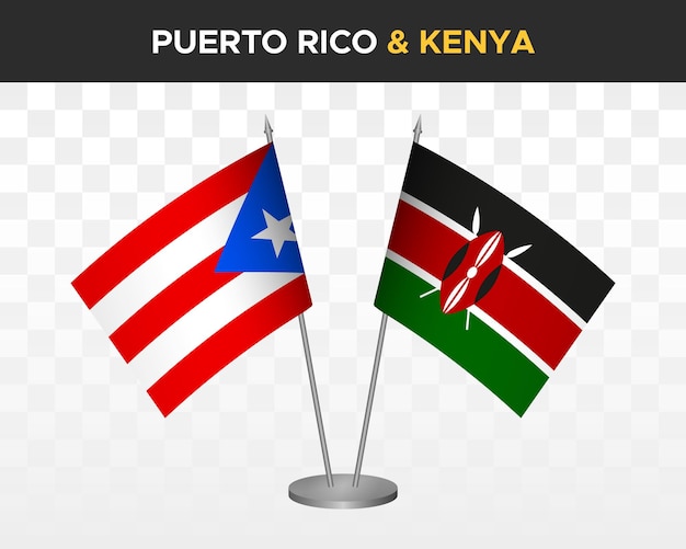 Puerto rico vs. kenia tischflaggen mockup isolierte 3d-vektorillustration tischflaggen