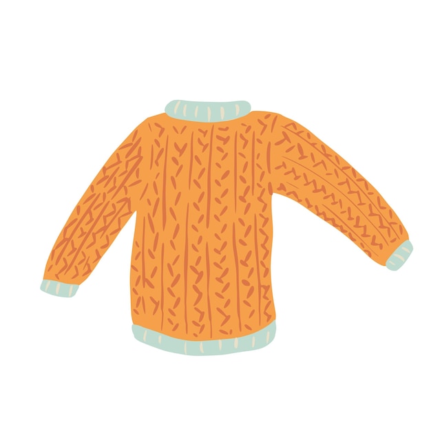 Pullover aus Wolle auf weißem Hintergrund. Gelbe hässliche Pullover Skizze handgezeichnet in Stil Doodle-Vektor-Illustration.