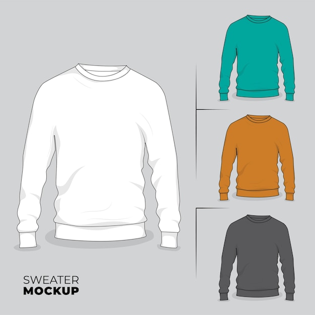 Vektor pullover-mockup-design in weiß, grün, gelb und schwarz mit frontansicht-design