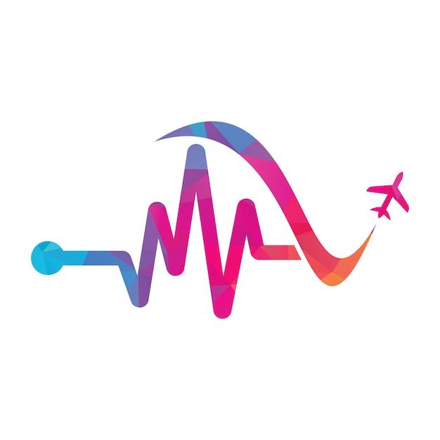 Pulse Travel Logo Template Design-Vektor Herzschlag und Flugzeug-Vektor-Logo-Design-Symbol