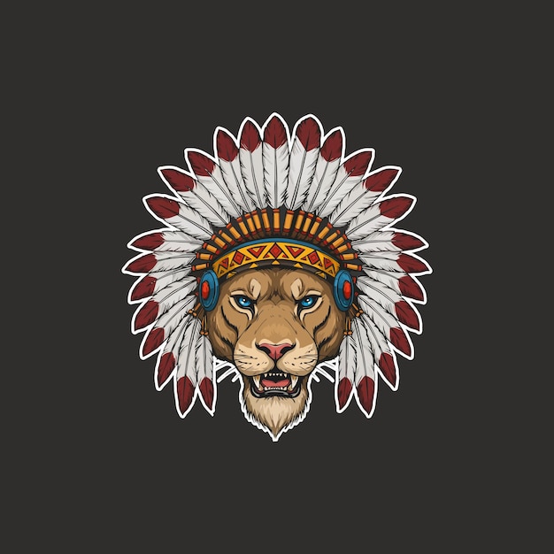 Puma in Kopfbedeckung Native American Tierkunstdruck
