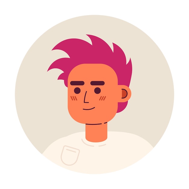 Punk mohawk junger mann entspannt starrend 2d-vektor-avatar-illustration posing punk frisur männlicher cartoon-charakter gesichtsporträt headshot subkultur flache farbe benutzerprofilbild isoliert auf weiß