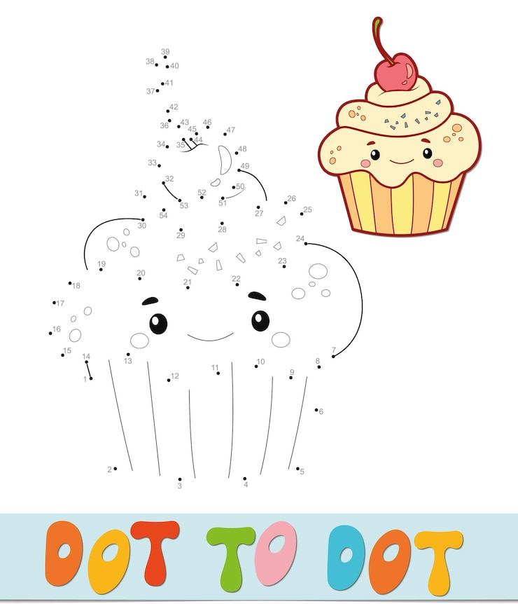 Vektor punkt-zu-punkt-puzzle. verbinden sie punkte-spiel. kuchen-vektor-illustration