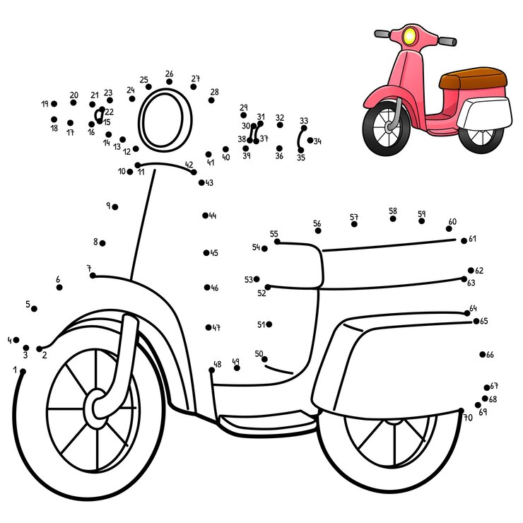 Vektor punkt-zu-punkt-scooter isolierte malvorlagen für kinder