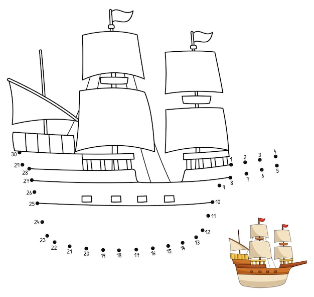 Punkt zu Punkt Thanksgiving Pilgrim Boat Coloring