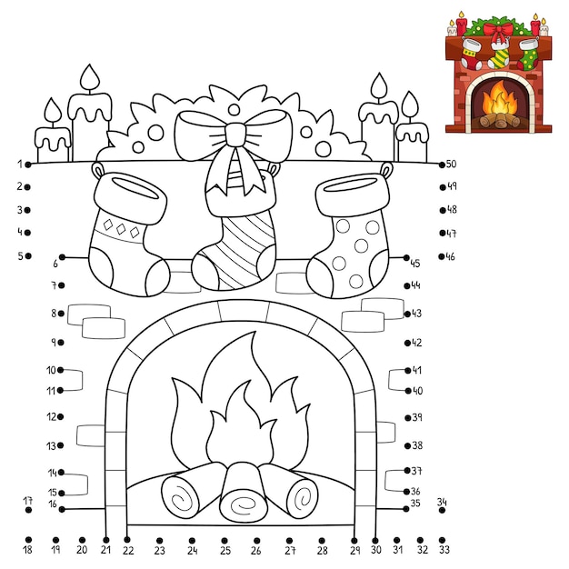Vektor punkt-zu-punkt-weihnachtskamin-malseite