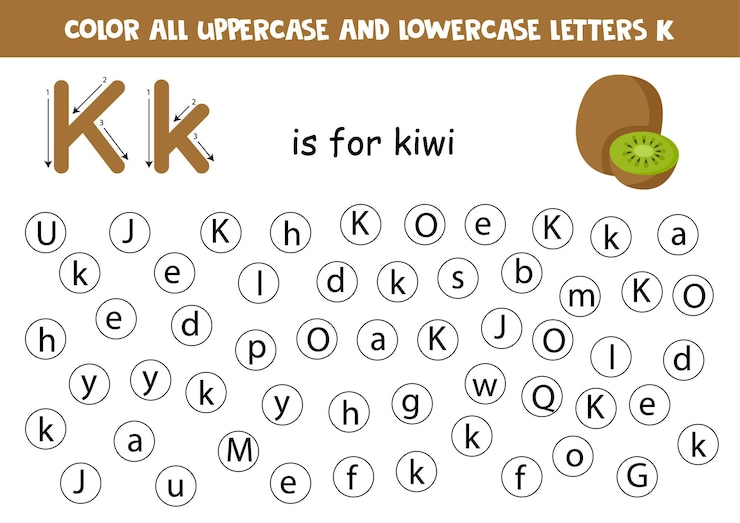 Vektor punktieren sie alle buchstaben k lernarbeitsblatt zum erlernen des alphabets