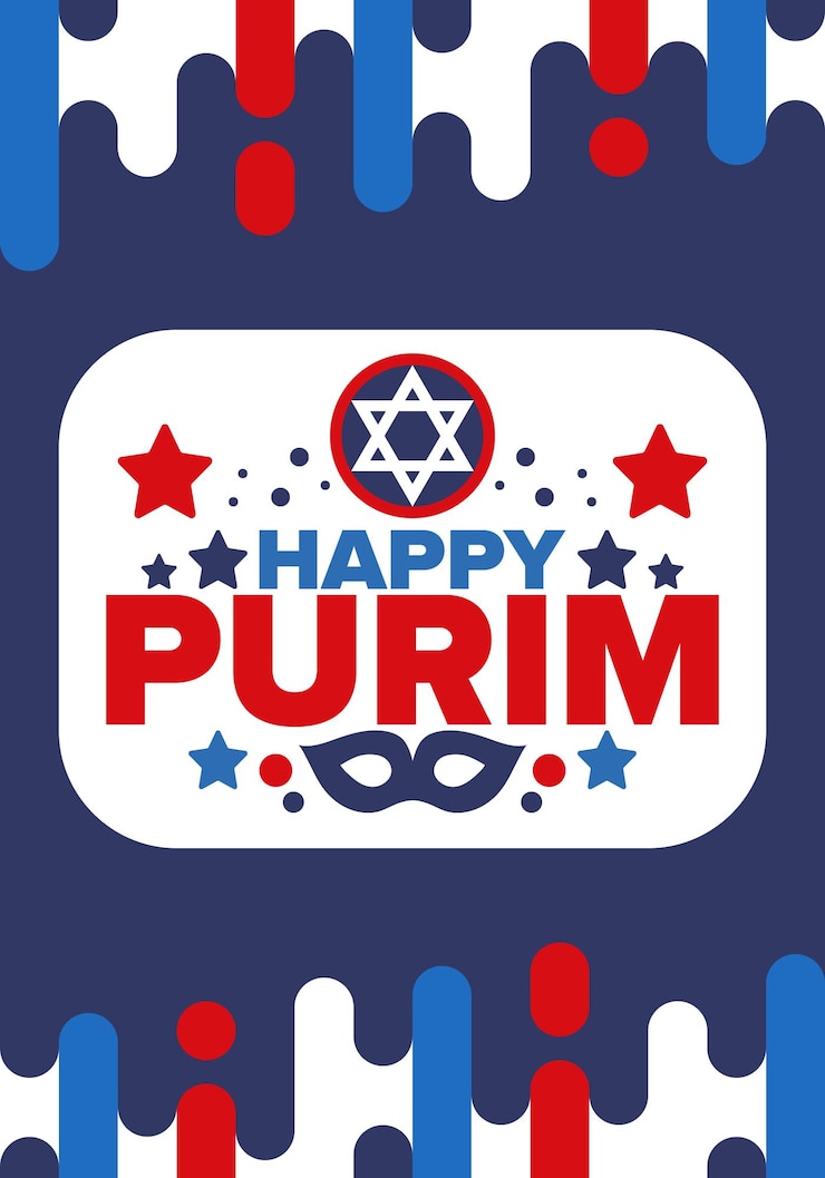 Vektor purim glücklicher purim jüdischer religiöser feiertag davidsstern karnevalsmaske israel geschichte vektor