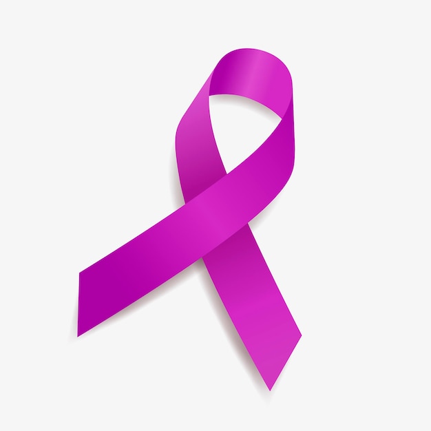 Purple Ribbon Bewusstsein Blasenkrebs, Alzheimer, Mukoviszidose, Lupus, Epilepsie, häusliche Gewalt. Isoliert auf weißem Hintergrund. Vektor-Illustration.