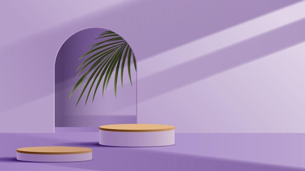 Purpurrotes Hintergrundprodukt, das Sockelszene mit geometrischem Plattformständerbühnenschaufenster auf dem Podium zeigt, Ihr Produkt vom Kunden im Raumvektordesign