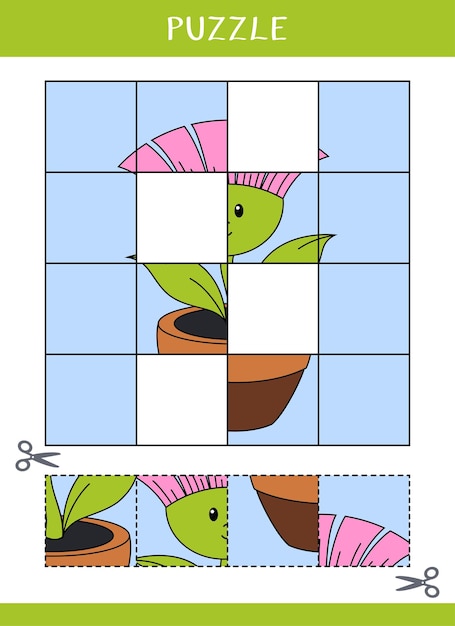Puzzle für kinder vektor-arbeitsblatt ausschneiden und kleben