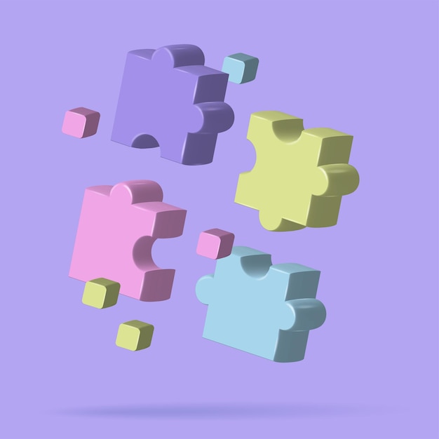 Puzzle Jigsaw-Elemente unvollständiges Datenkonzept Puzzleteile Symbole fliegen d Rendervektor illustrati