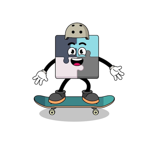 Vektor puzzle-maskottchen, das ein skateboard-charakterdesign spielt