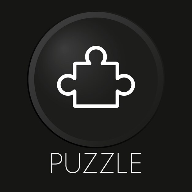 Puzzle minimales Vektorliniensymbol auf 3D-Schaltfläche isoliert auf schwarzem Hintergrund Premium-Vektor
