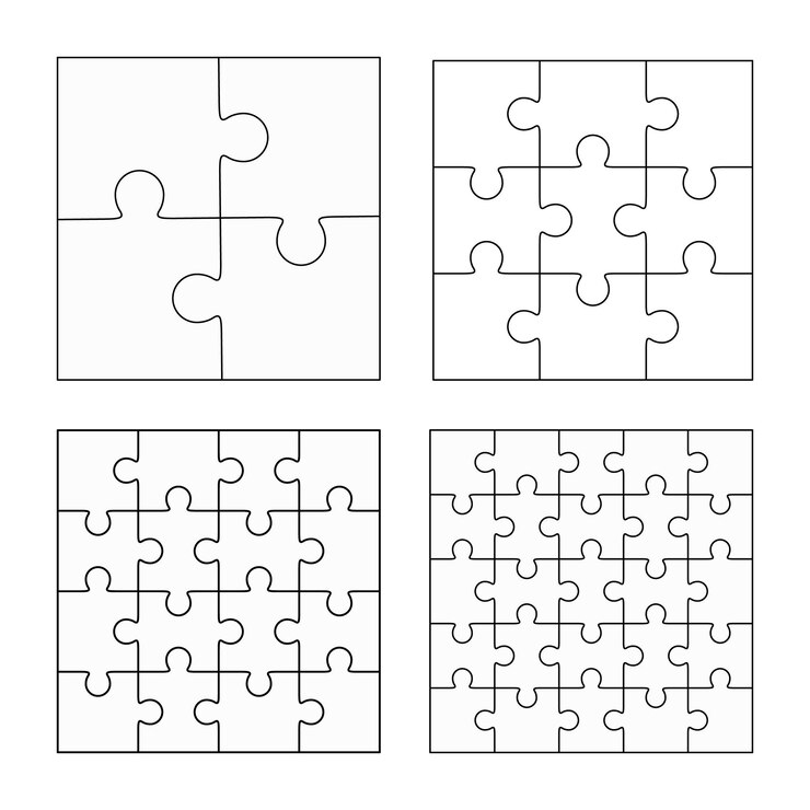 Vektor puzzle mit vier vektorvorlagen, leere einfache teile