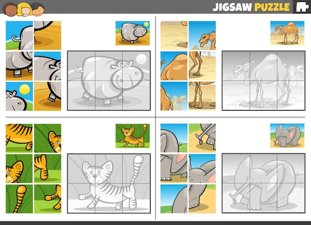Puzzle-Spiel mit Cartoon-Wildtieren
