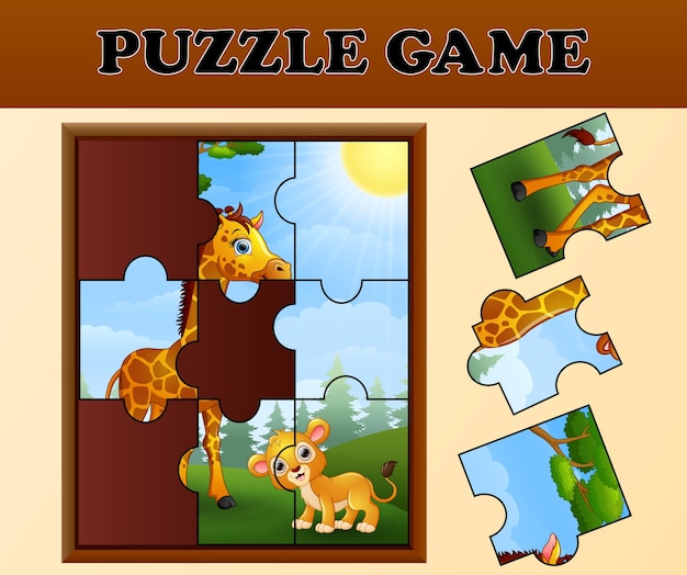 Puzzle-spiel mit glücklichen wilden tieren