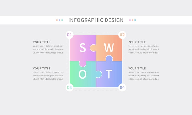 Vektor puzzle-stil infografik, die die schritte der swot-zeitleiste vorlage erzählt