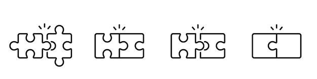 Vektor puzzle-symbol-set, dünne linien-symbole, editierbare schlaganfall-puzzlespiel-illustration