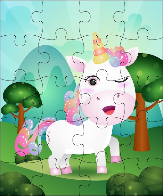 Puzzlespiel für kinder mit niedlicher einhornillustration