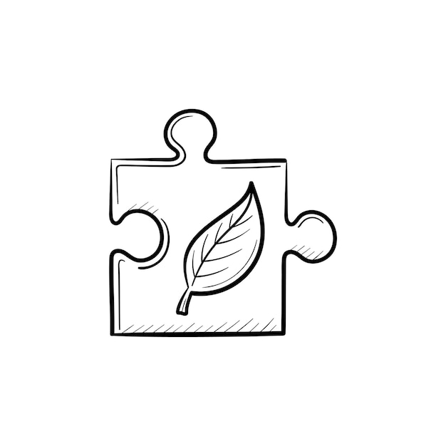 Puzzleteil handgezeichnete umriss-doodle-symbol. ökologisches verantwortungskonzept. vektorskizzenillustration des puzzleteils für druck, netz, handy und infografiken lokalisiert auf weißem hintergrund.