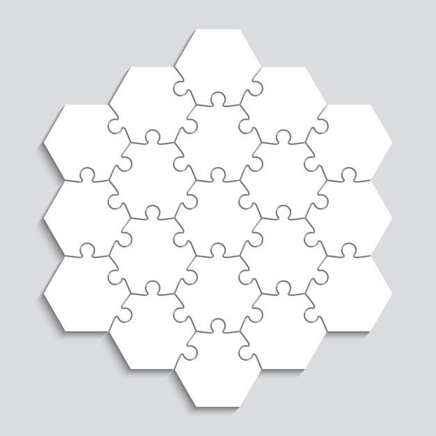 Puzzleteile hexagonales puzzlegitter denkspiel mit 19 formen einfaches schema mit separaten details