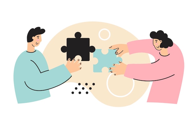 Vektor puzzleteile verbinden teamarbeit verwendung für geschäftspräsentationen informationsbeiträge