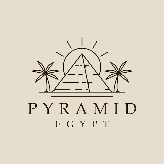 Pyramide mit dattelpalme logo strichzeichnungen einfache vektor illustration vorlage symbol grafikdesign ägypten landschaft zeichen oder symbol für geschäftsreise kulturkonzept