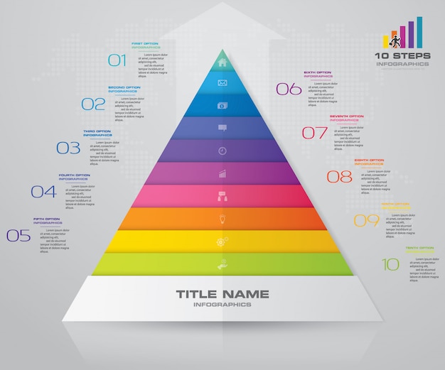 Vektor pyramiden-präsentationstabelle mit 10 schritten. eps10.