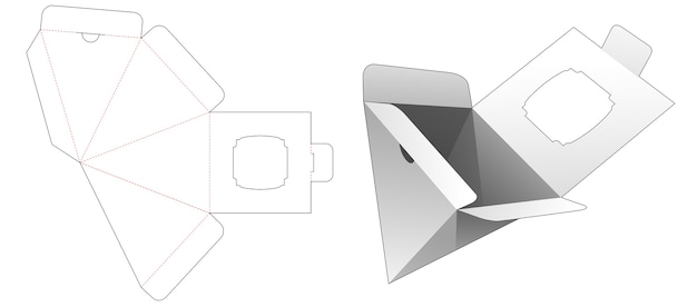 Pyramidenbox mit unten geöffnetem punkt und gestanzter schablone des anzeigefensters
